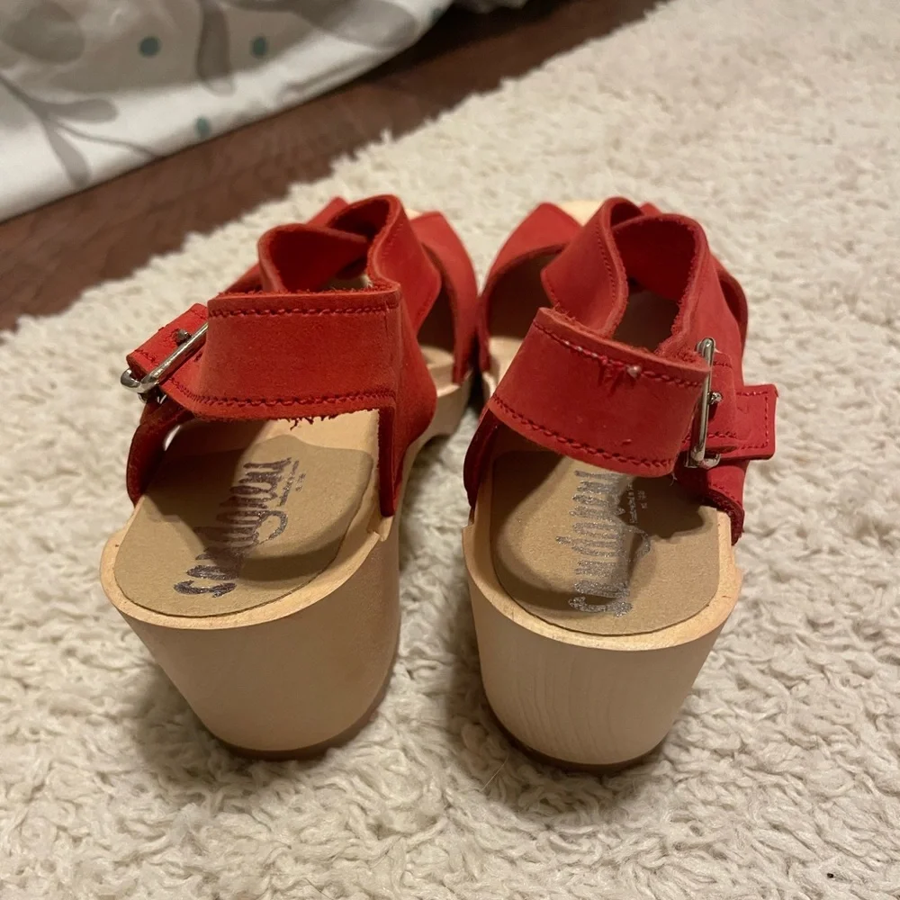 Sandgren Clog Sandals Red Nubuck Leather - Picture 3 of 12